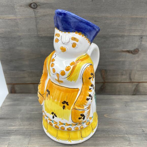 Vintage Pair of Figural Hand Painted Ceramic Milk & Cream Pitchers Made in Italy - Picture 2 of 12